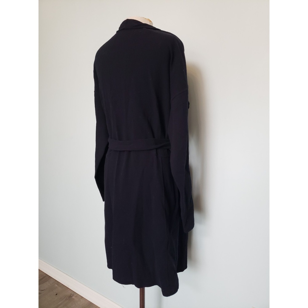 Apostrophe Womens‎ 42 L 100% Wool Coat Belted Lambskin Leather Pockets Dark Navy - Picture 8 of 13